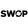 Black 'SWOP' logo text with a circular arrow graphic inside the O, on a solid white background.